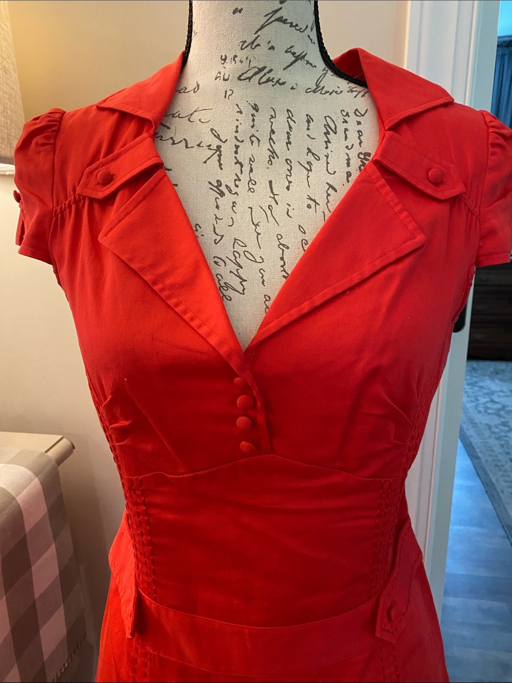 Ted Baker Bright Red Vintage-Inspired Button-Front Midi Dress - Picture 2 of 5